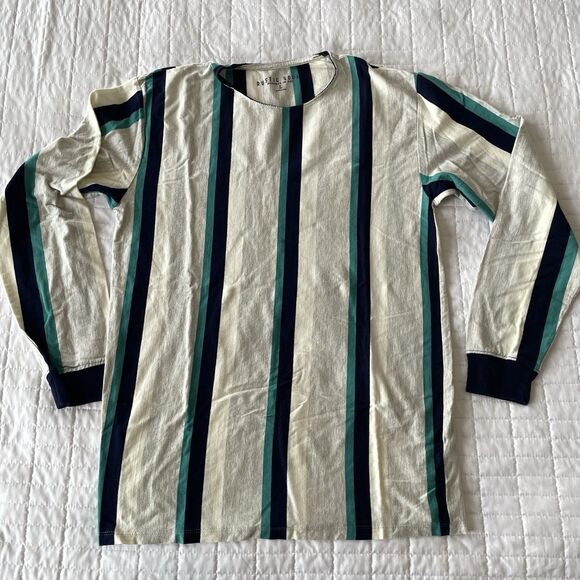 Rustic Souls NYC Vertical Stripe Long Sleeve Tshirt Cuff Mens Slim Size L - Picture 1 of 10